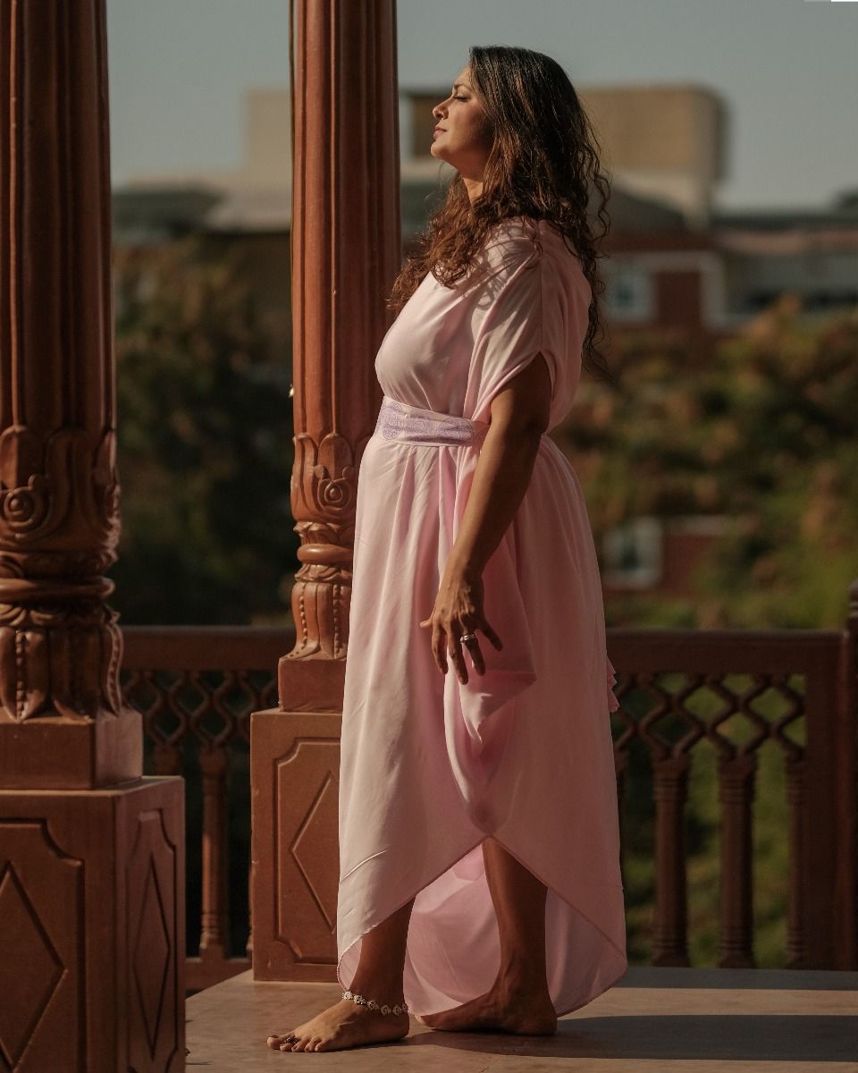 A Majestic Splendour Stunning Rayon Drape Dress in Gorgeous Pink.