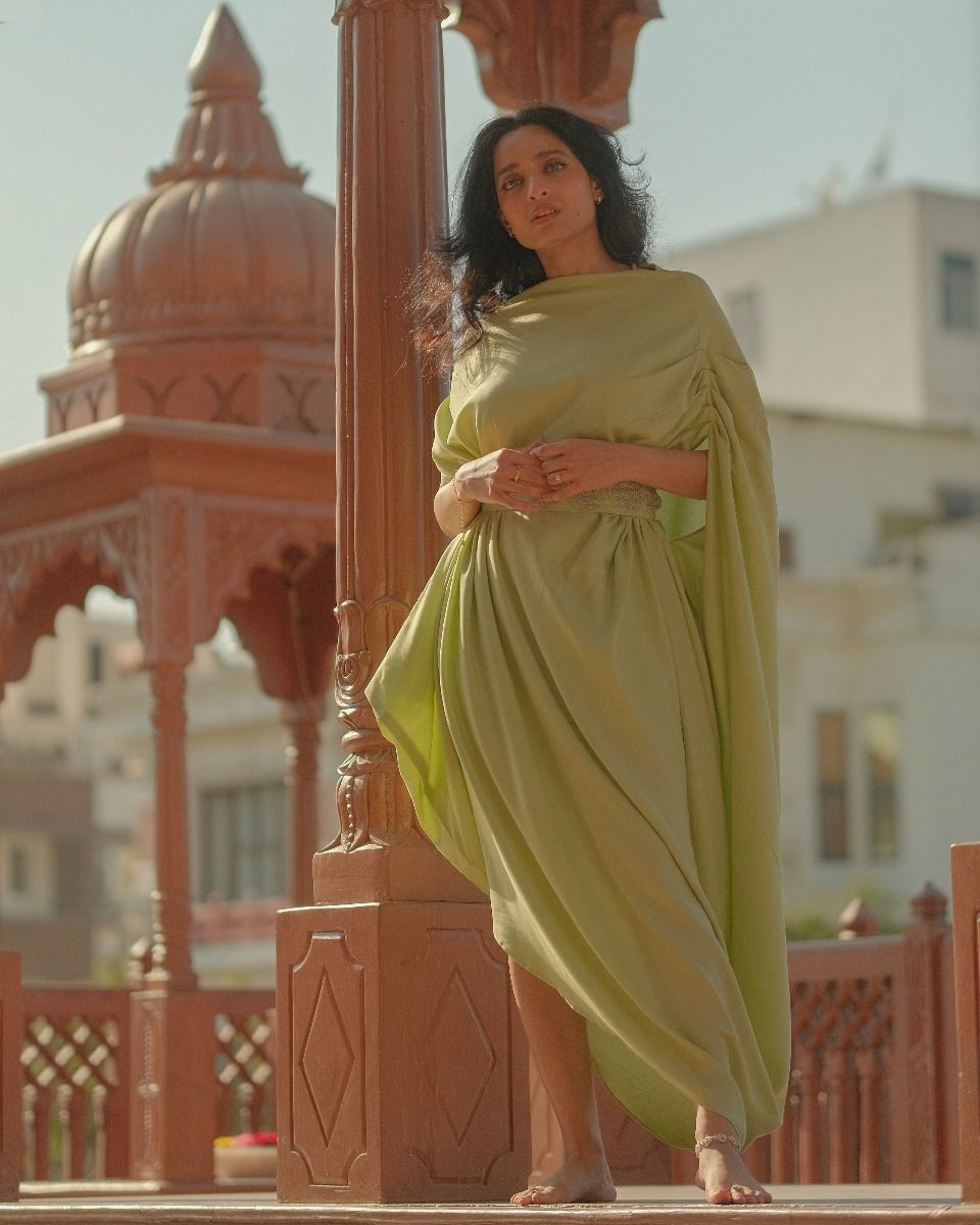 A Majestic Splendour Stunning Rayon Drape Dress in Soothing Green .