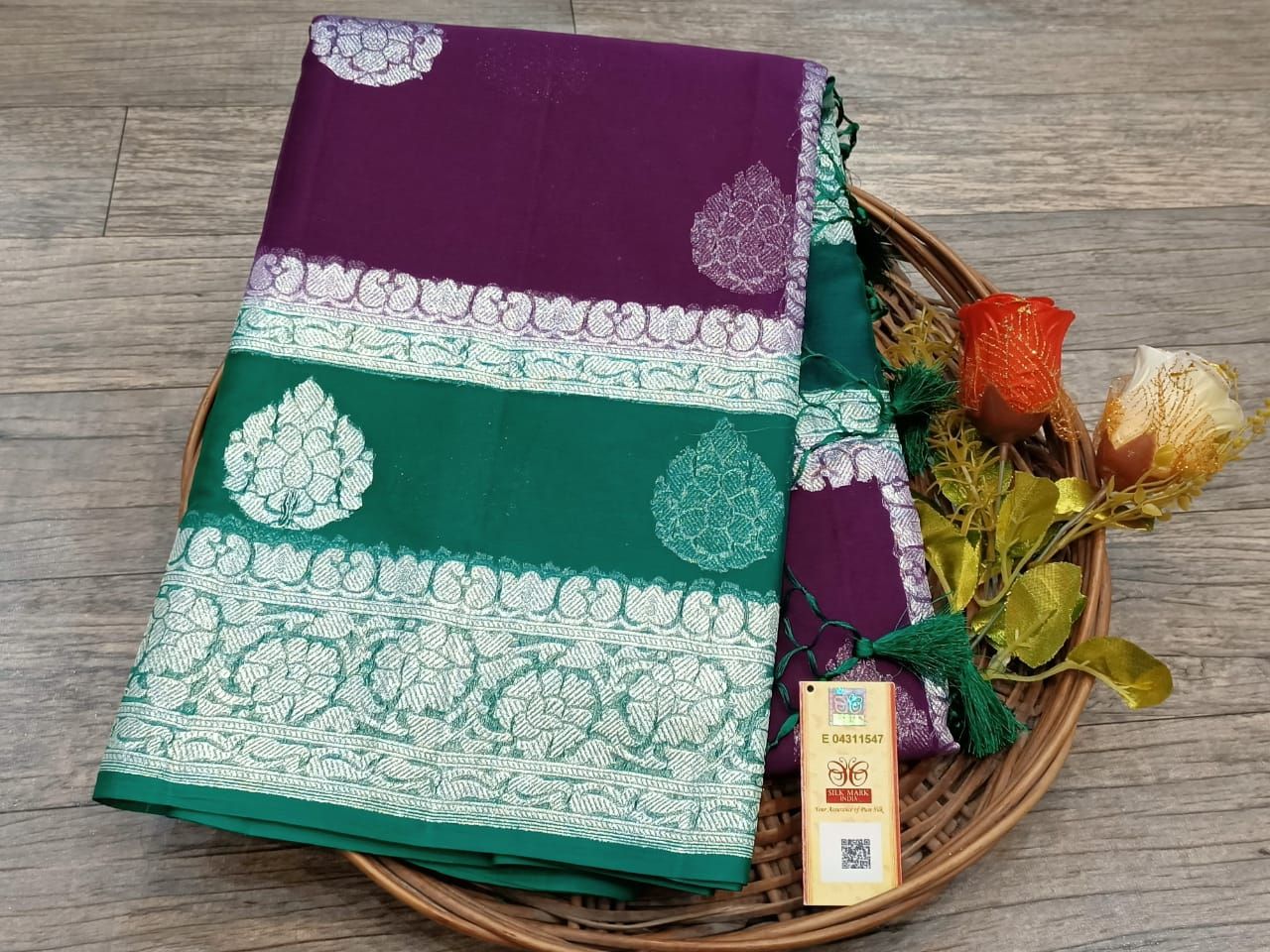 Purple and Green Banarasi Khaddi Saree