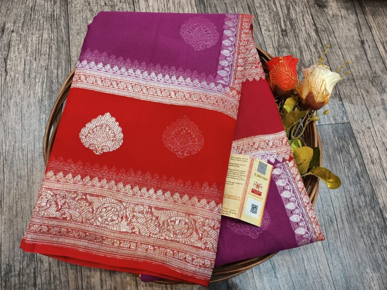 Red and Purple Banarasi Khaddi Saree
