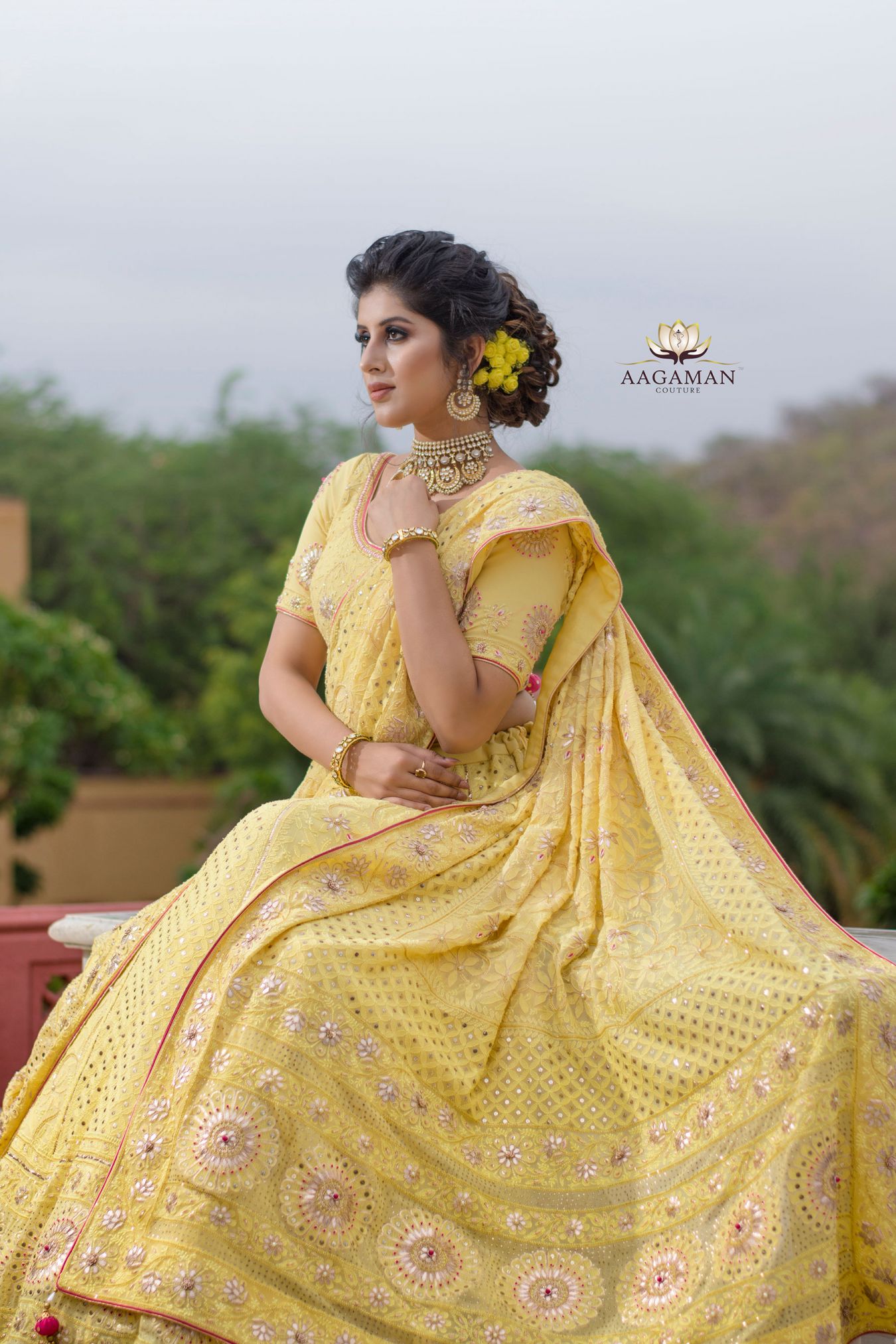 Every Mukaish and Zardozi Piece Come Together to Create this Breathtaking Royal Bridal Handcrafted Chikan Lehenga in Vivid Romantic Yellow