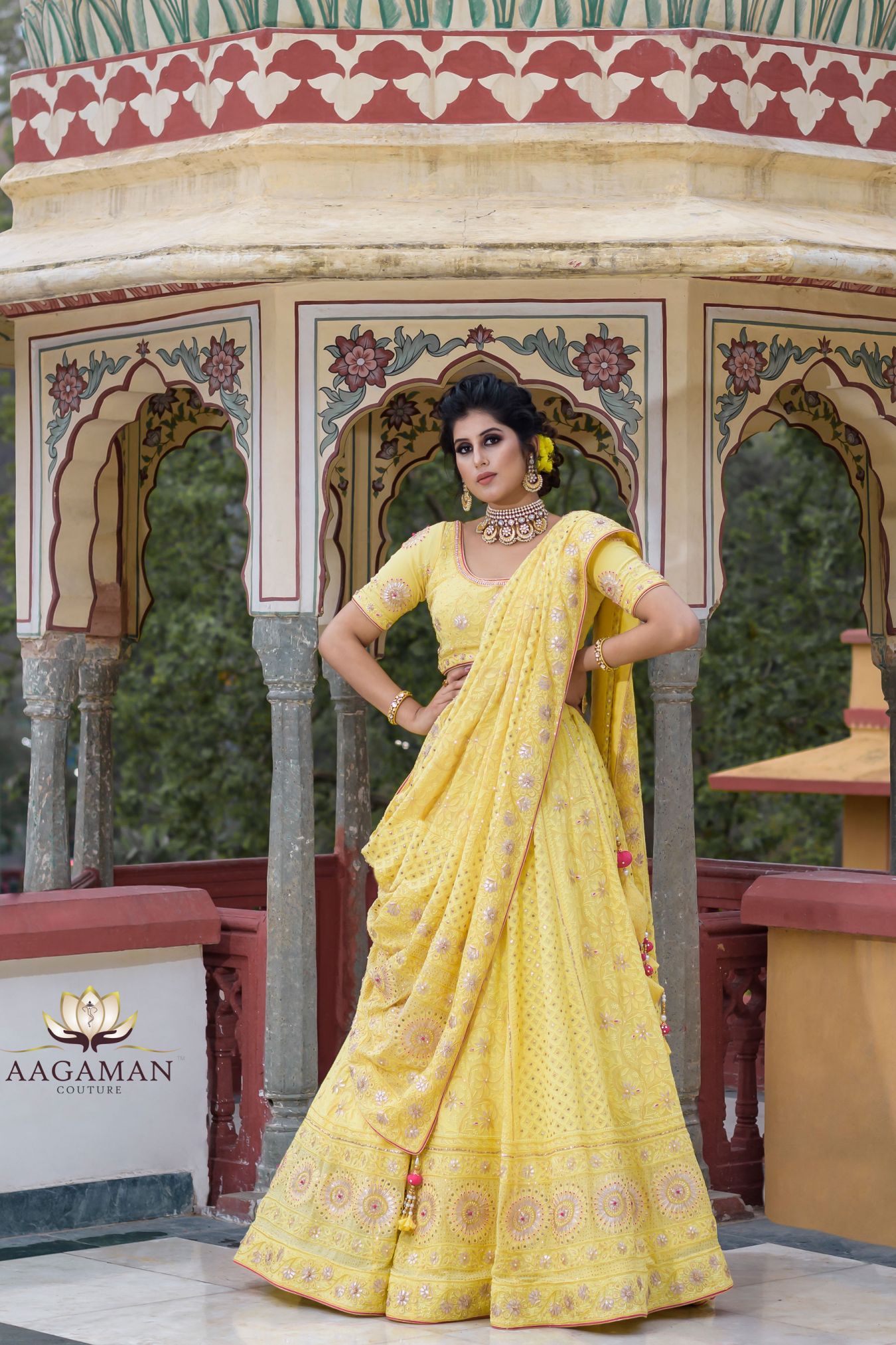 Every Mukaish and Zardozi Piece Come Together to Create this Breathtaking Royal Bridal Handcrafted Chikan Lehenga in Vivid Romantic Yellow