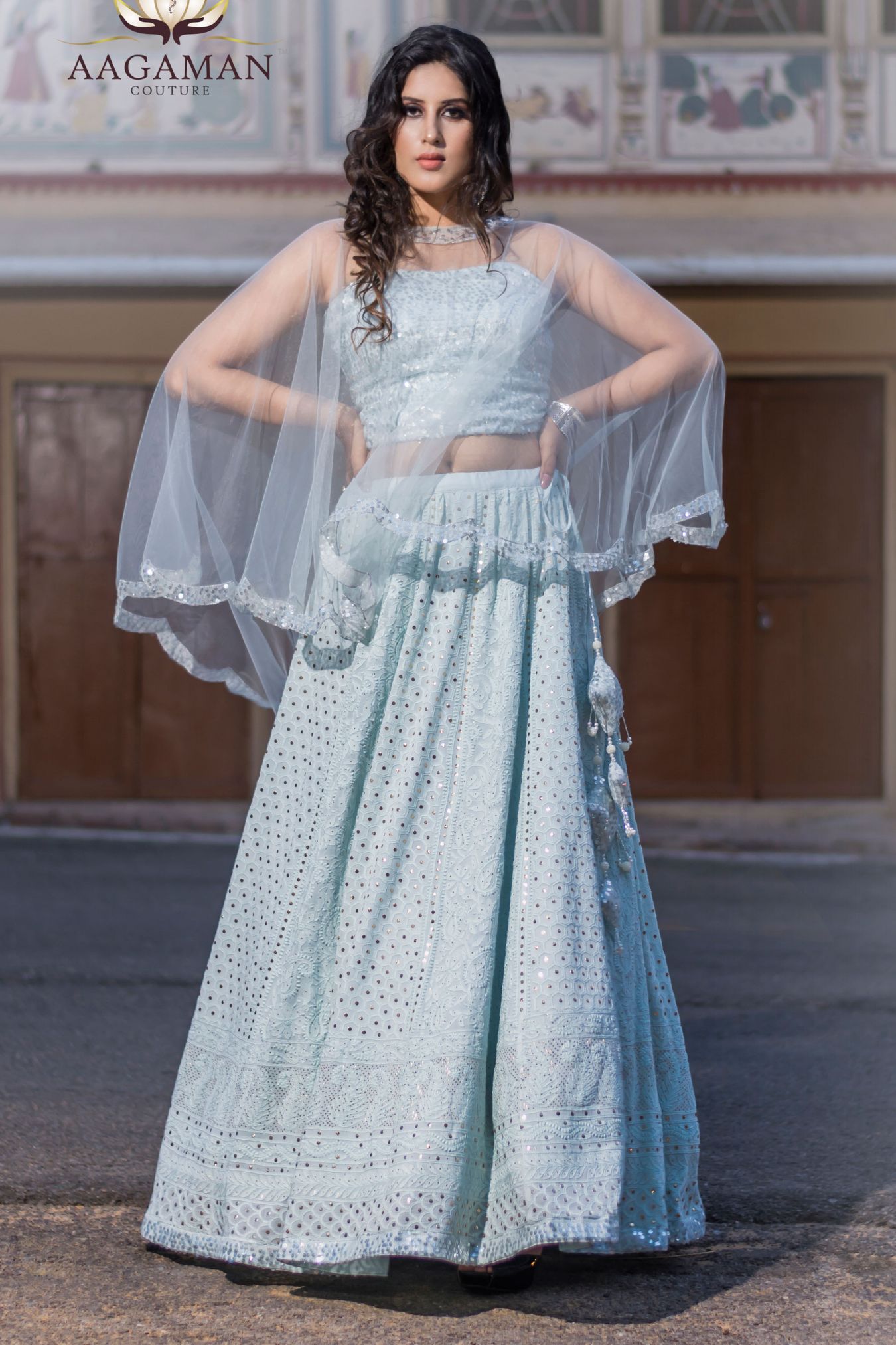 Blue Net With Satin Wedding A-Line Lehenga Choli | Designer lehenga choli,  Lehenga choli, Lehenga choli online