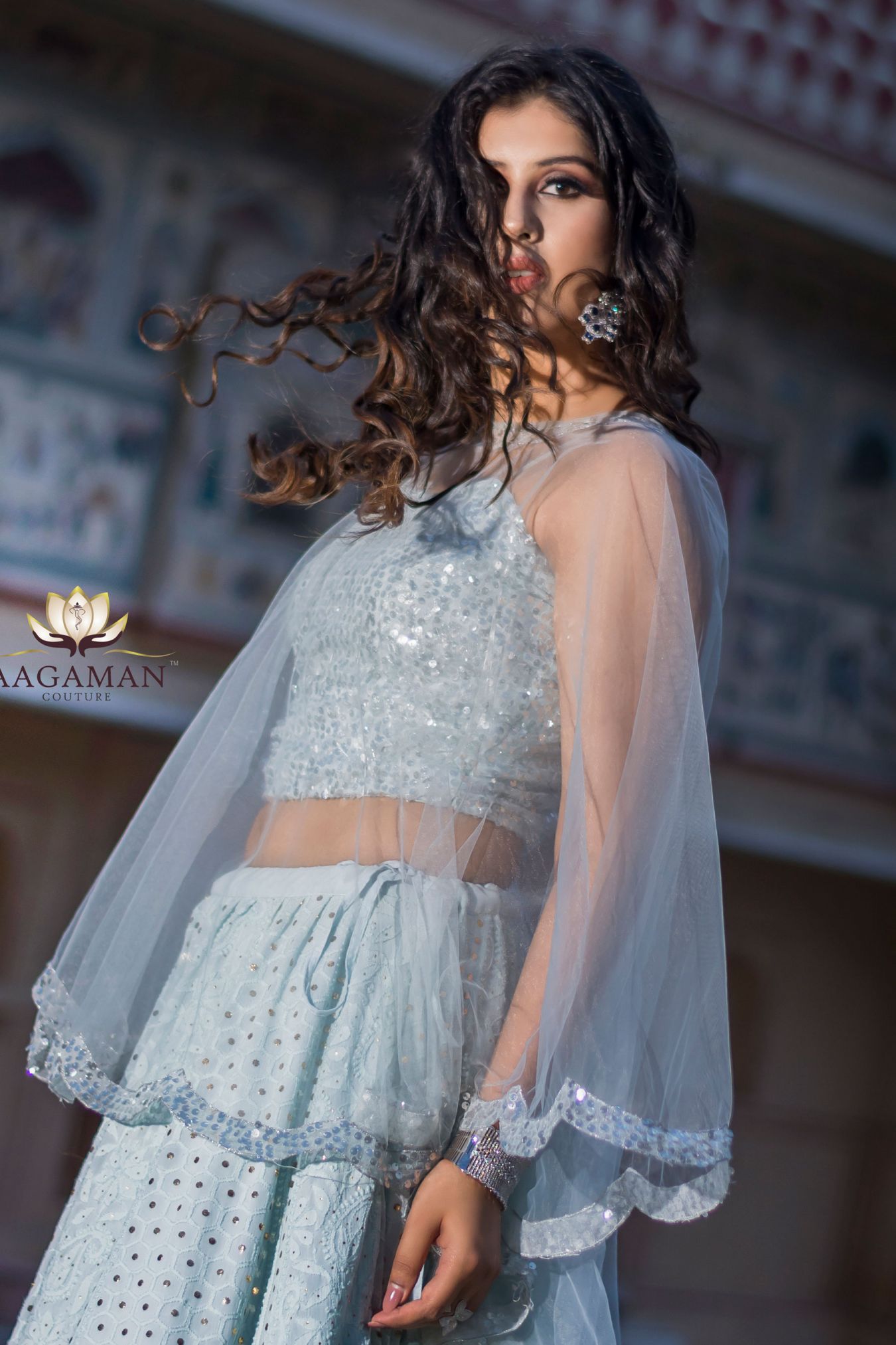 Buy Frost Blue Lehenga Choli With Multi Colored Beads Embroidered Buttis  And Mughal Border Online - Kalki Fashion